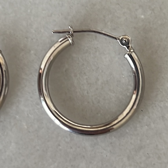 14k Solid White Gold Polished Hoop Earrings - Picture 8 of 15